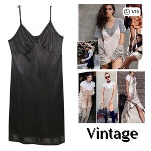 VTG BLACK FULL SLIP DRESS ANTI CLING SZ 34 SEARS Coquette regencycore